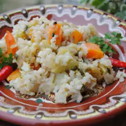 Постен ориз с тиквички и чесън