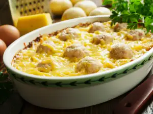 Картофена запеканка с кюфтенца и кашкавал