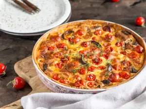 Киш с патладжан, чери домати и сирене