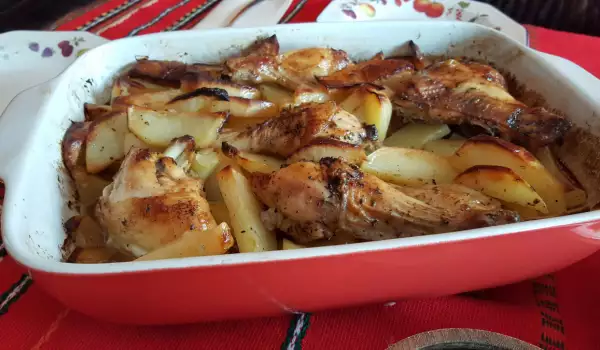 Печени картофи с пилешки бутчета