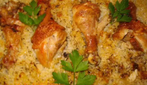 Печено пилешко с ориз и зеленчуци