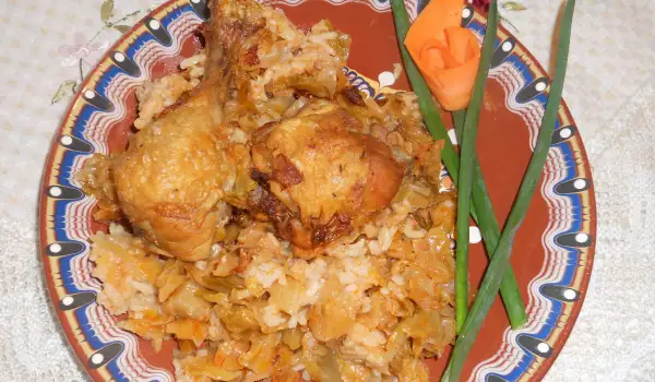 Пилешко с кисело зеле и ориз