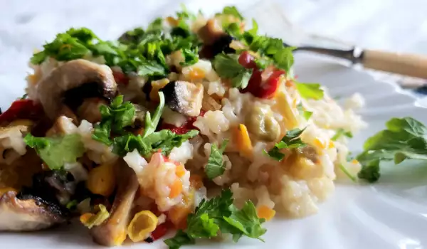 Ориз със зеленчуци и гъби на фурна