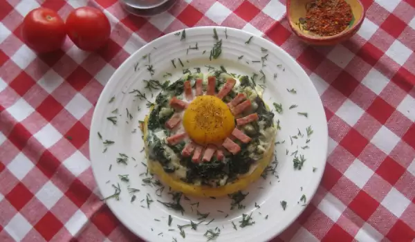 Качамак с колбас и спанак